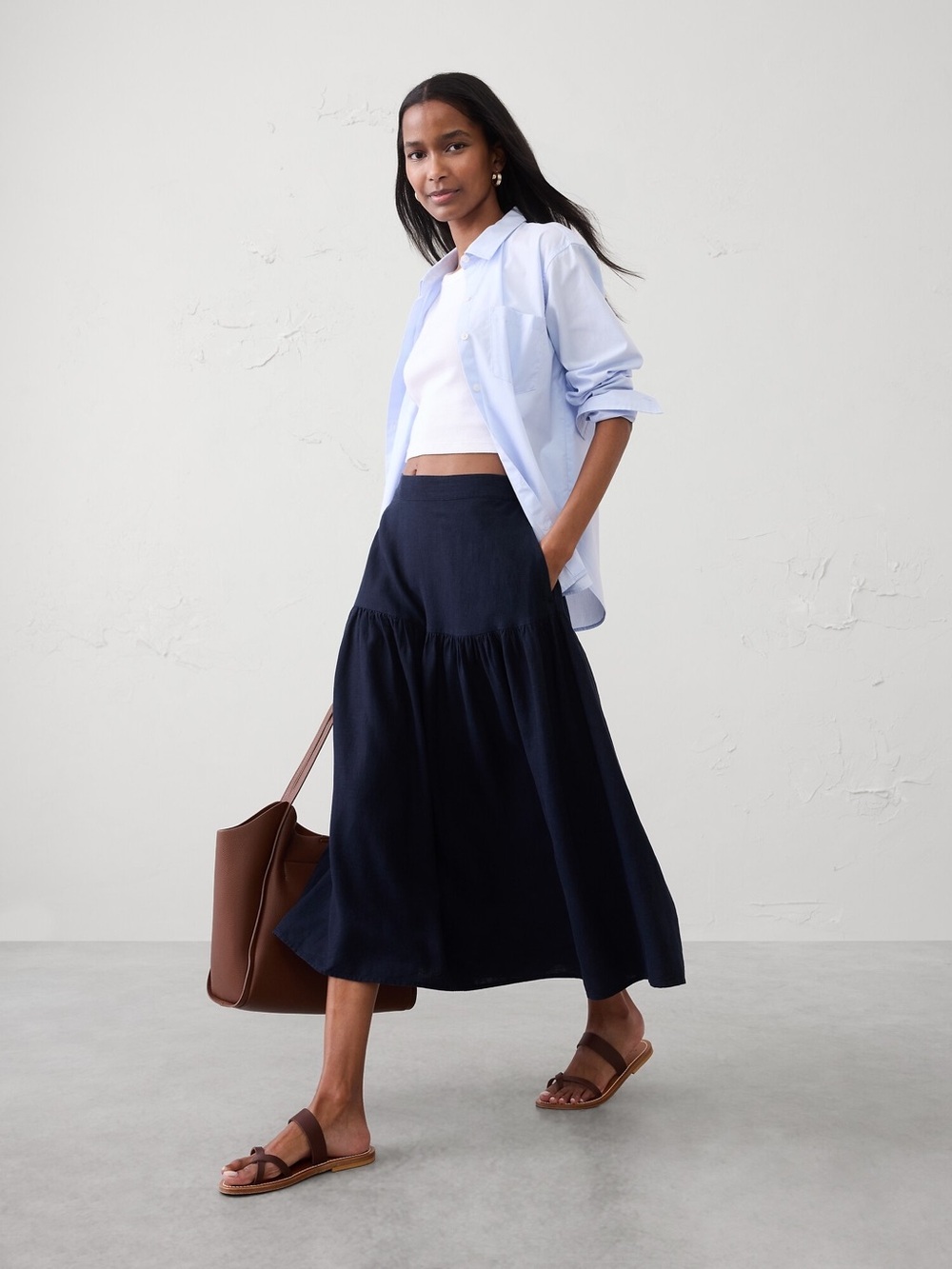 Banana Republic Pleated Midi Skirt in Royal Blue